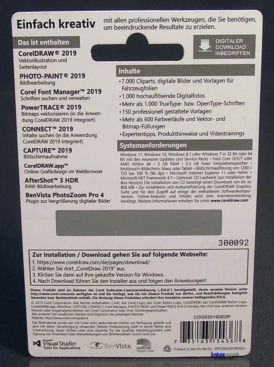 CorelDRAW Graphics Suite 2019 Full Version Windows PKC Permanent License Original Packaging NEW