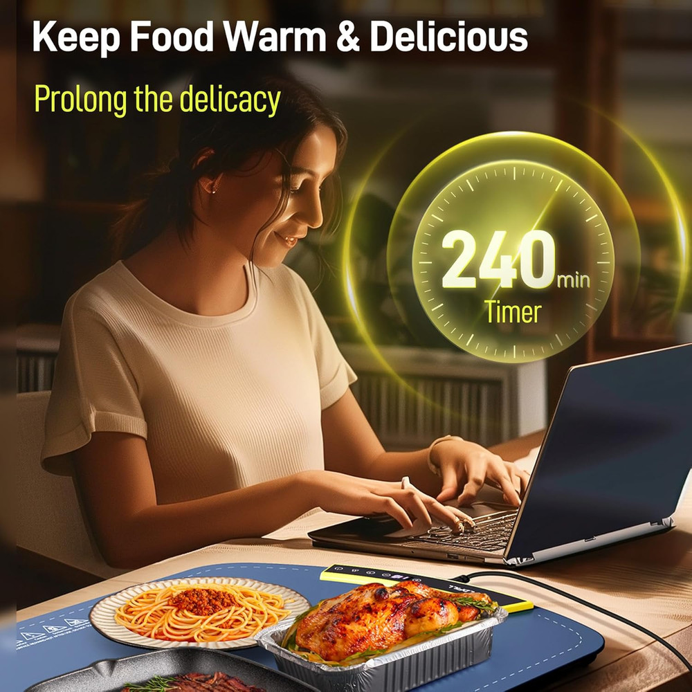 Rapid Heating Food Warming Mat - 8 Temp Settings, Auto-Off, Easy Clean