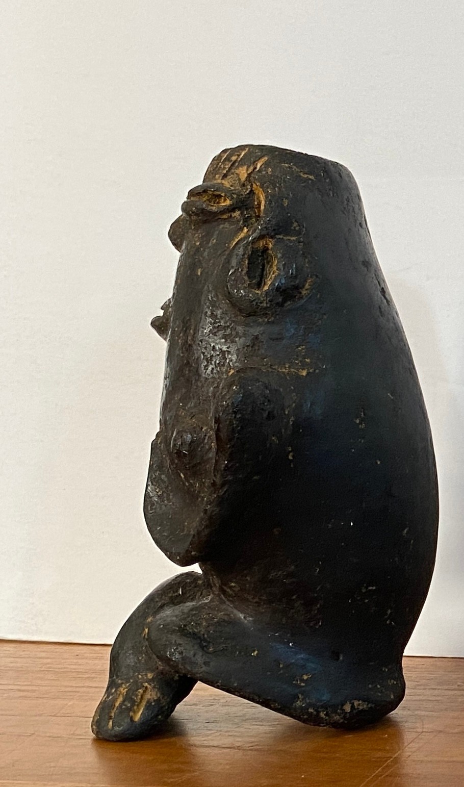 3 Pre Columbian Style Black Ware Clay Figures Musical Seated Vintage / Antique