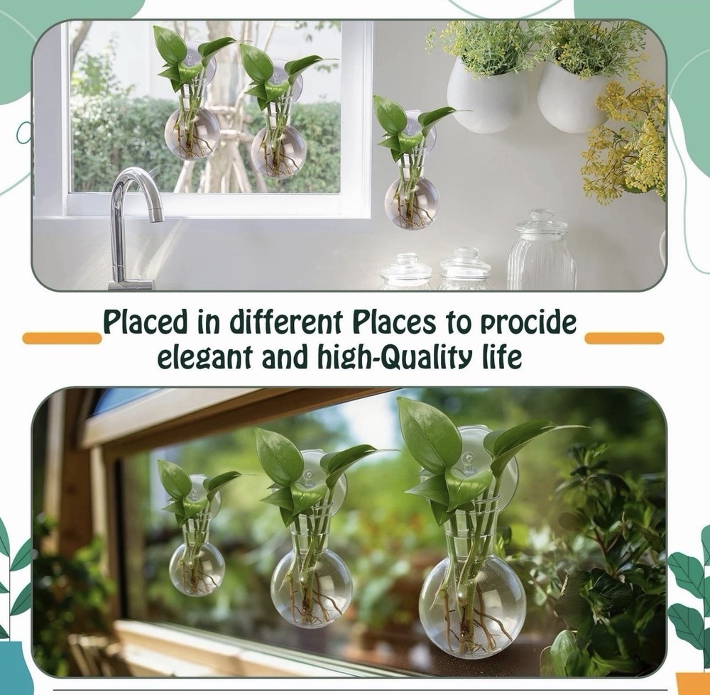2 Pack Window Propagation Stations Plastic Wall Hanging Planter with Suction ...