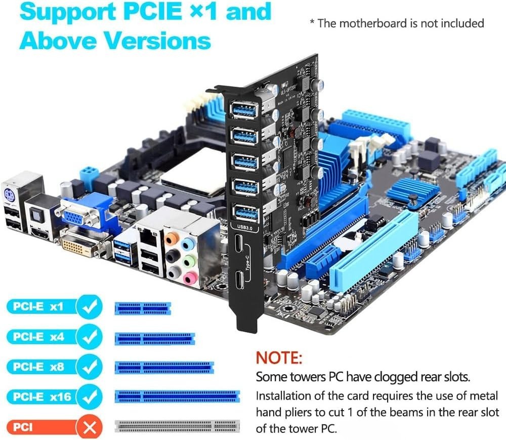 7-Port USB PCIe Expansion Card for Windows/MAC