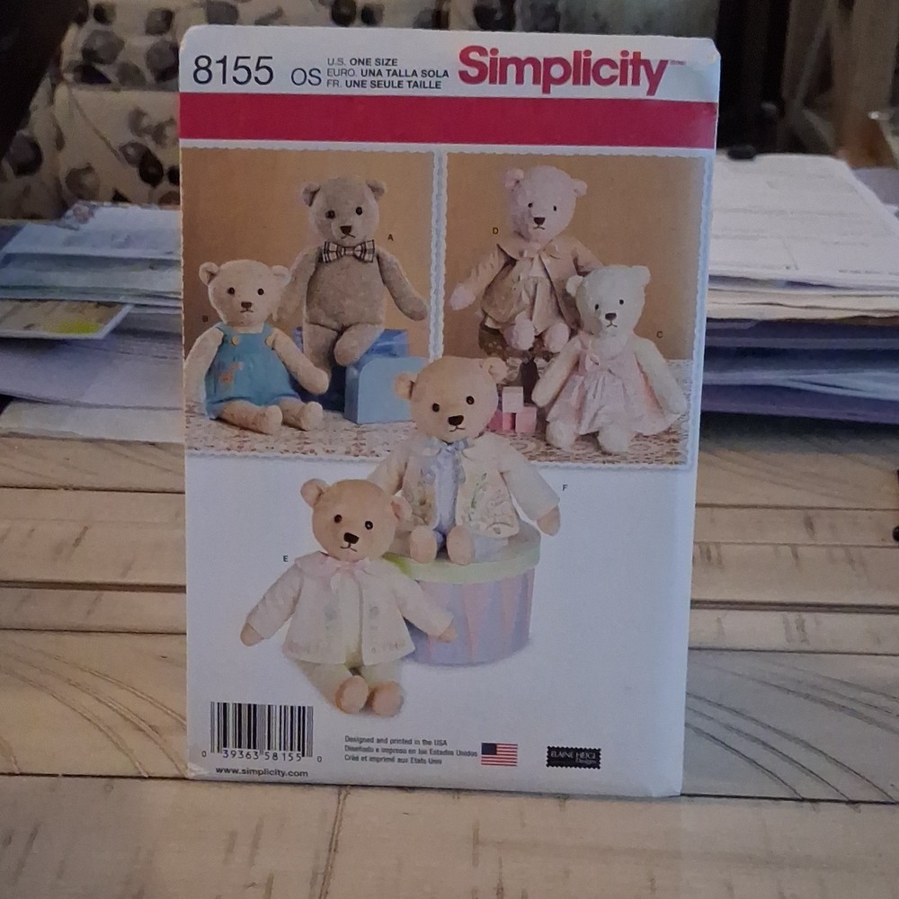 Simplicity 8155 Teddy Bear & Clothes Sewing Pattern, Contemporary Original