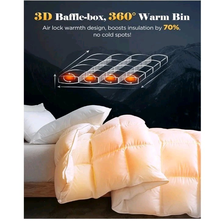 3D Baffle Box Real Down Comforter, White Feathers Down Comforters Queen Size