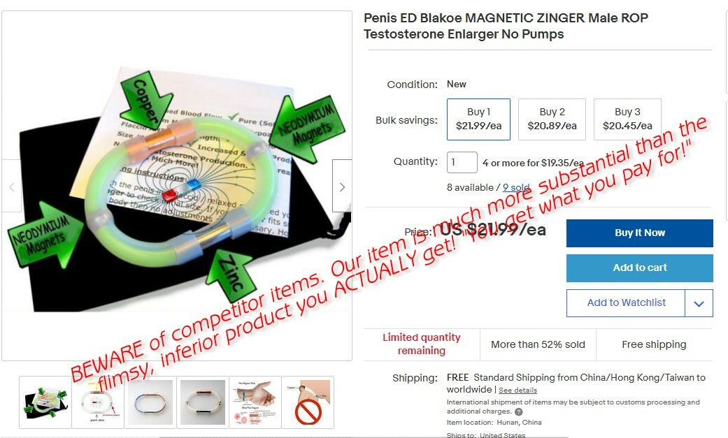Original Blakoe Penis MAGNETIC ZINGER ROP Ring Of Power Male Booster Enlarger