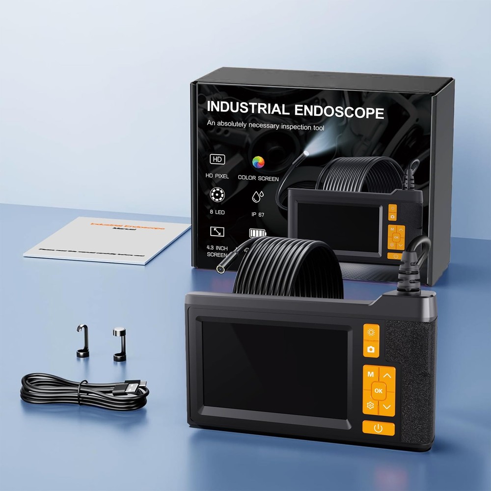 4.3" Borescope Camera – 1920P Endoscope Camera with Light, 16FT Semi-Rigid Ca...