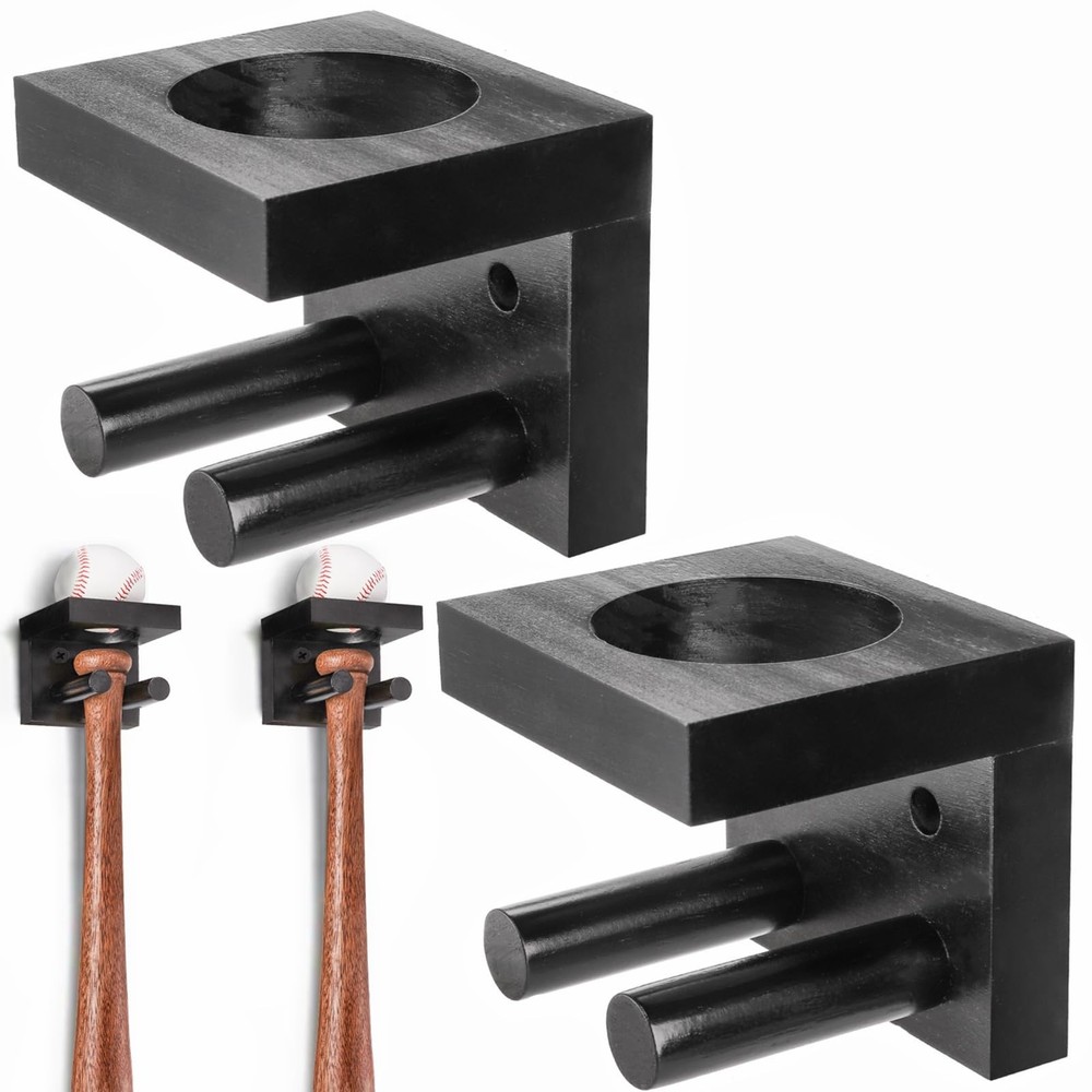 Tebery 2 Pack Baseball Bat Rack, Baseball Bat Holder for Wall, Baseball Softb...