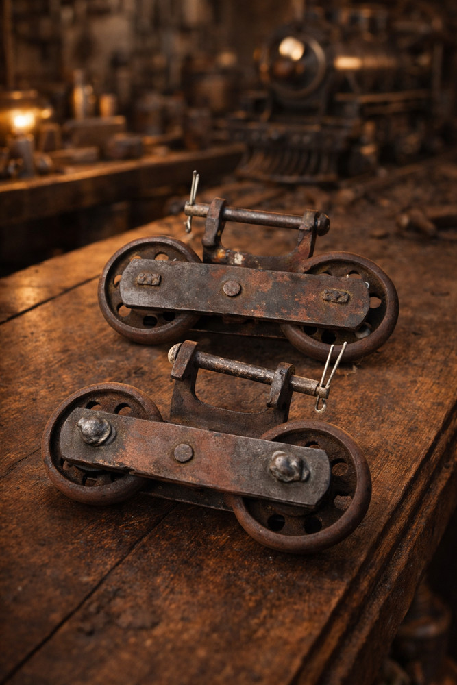VTG Cast Iron Barn Door Rollers Slides Double Wheel 2pc (c2)