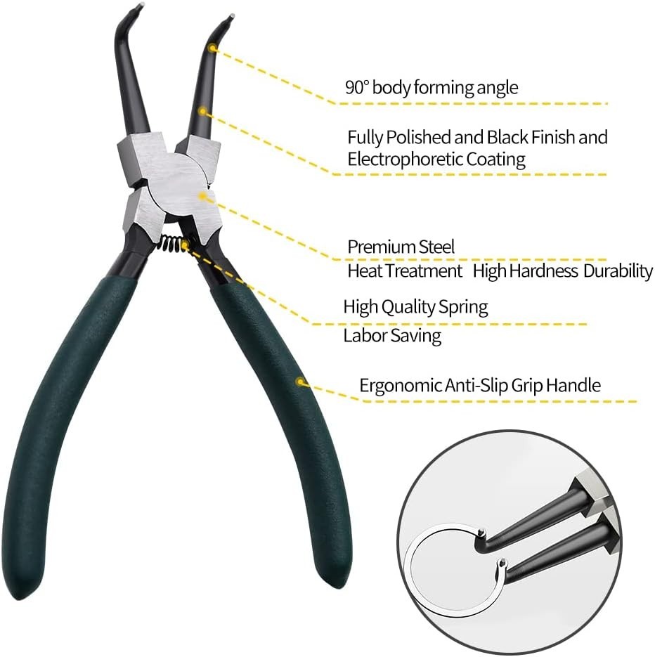 7" Intern/Extern Snap Ring Pliers Set, 2 Heavy Duty Tools with Non-Slip Grip
