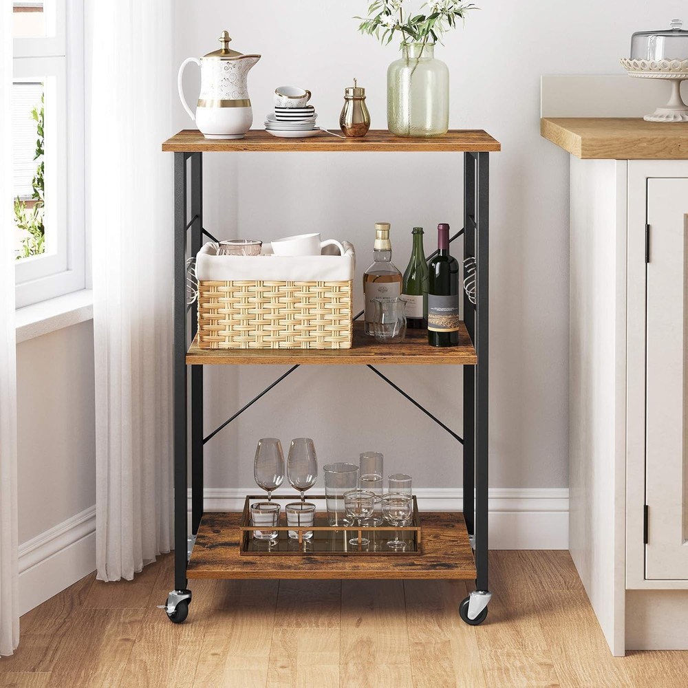 Wheeled kitchen storage rack, three-tier storage rack, kitchen trolley