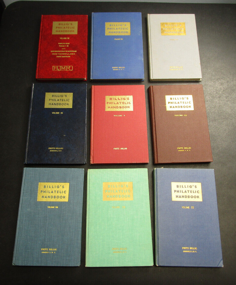 9 Books Billig's Philatelic Handbook (printed 1940's) Vol. 5 6 7 8 8 22 28 30 32