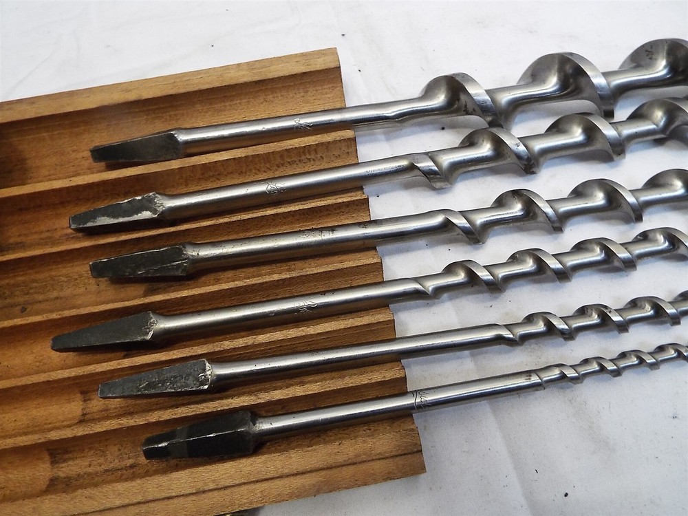 Set Lakeside Brace Spur Pattern Auger Drill Bits Wood Boring Tool with Box