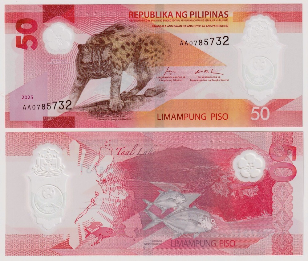 2025 Philippines 50 Piso P237 New UNC Polymer  - Visayan Leopard - AA Prefix