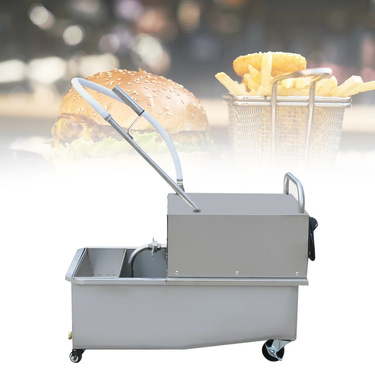 55L Portable Fryer Oil Filter Cart Machine Commercial Fried Filtration System