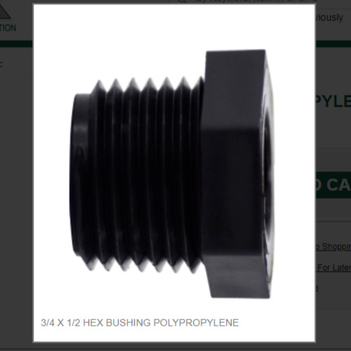 3/4 X 1/2 HEX BUSHING POLYPROPYLENE # 28668P