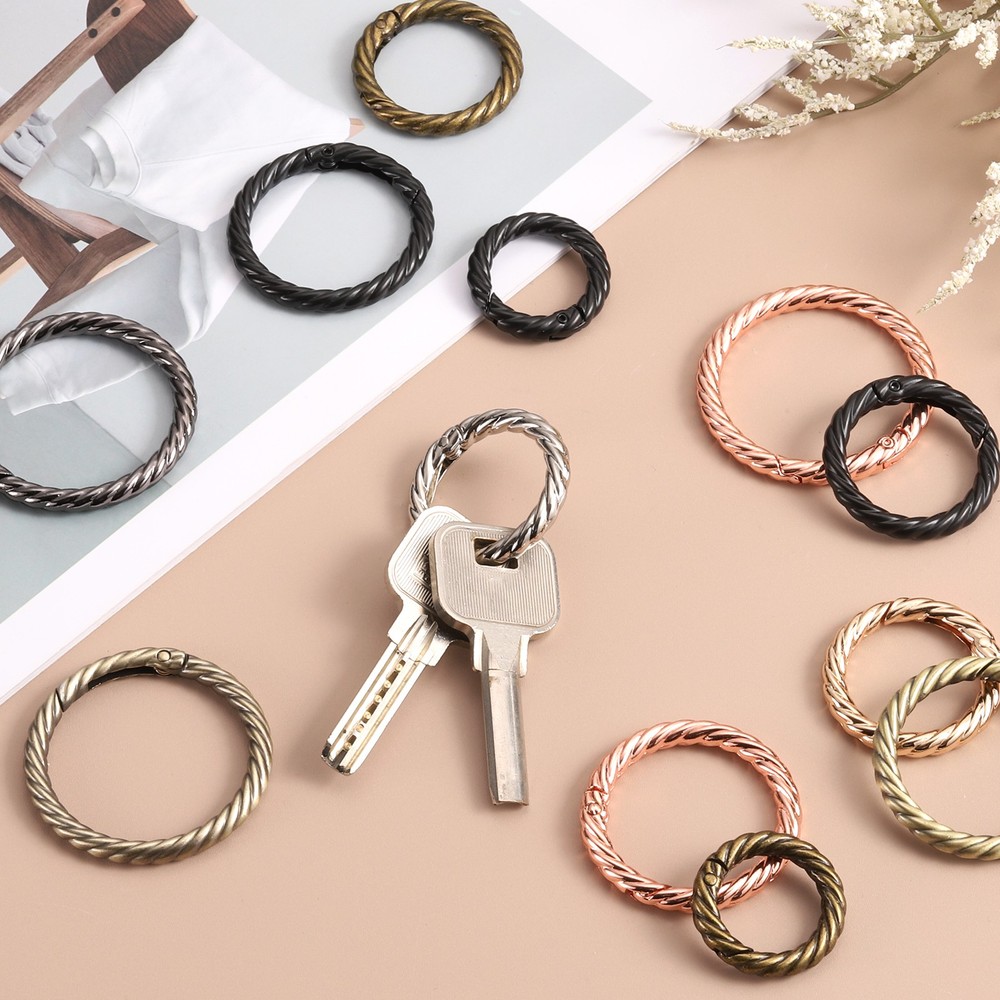 6Pcs Spring O Rings 1" Round Trigger Snap Hook Circle Black Key Ring Clip