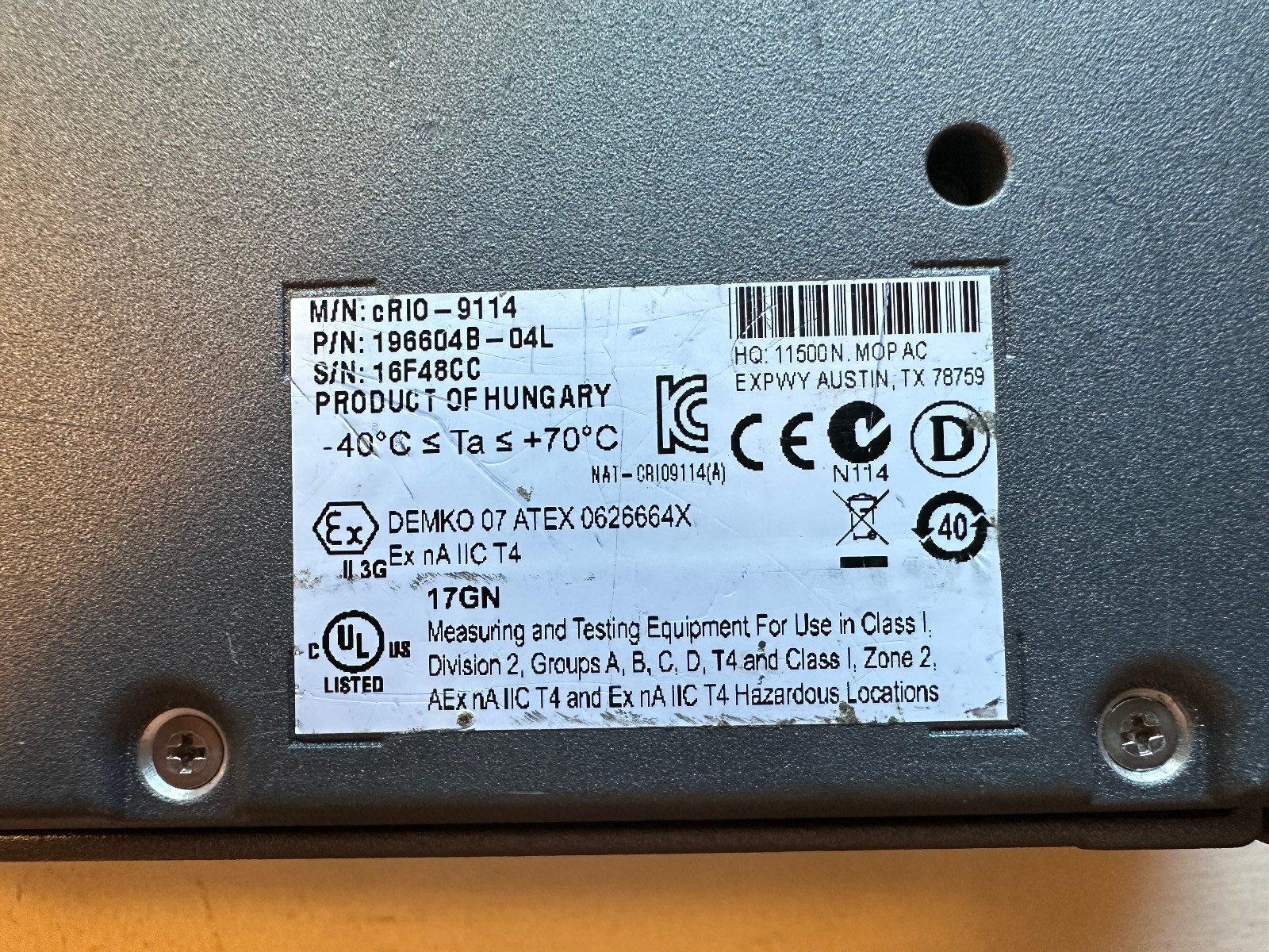 National Instruments NI cRIO-9025 Real-Time controller. With cRIO9114 8 slot.