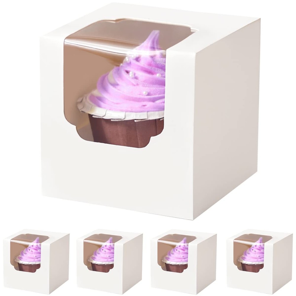 60 Pcs Cupcake Boxes Individual White with Insert, Auto Popup Single Cupcake ...