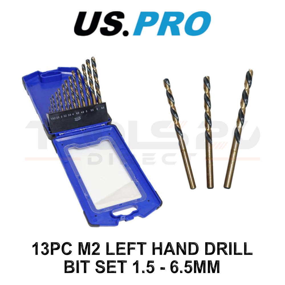 US PRO Tools 13PC M2 Left Hand Drill Bit Set 1.5 - 6.5MM 7082