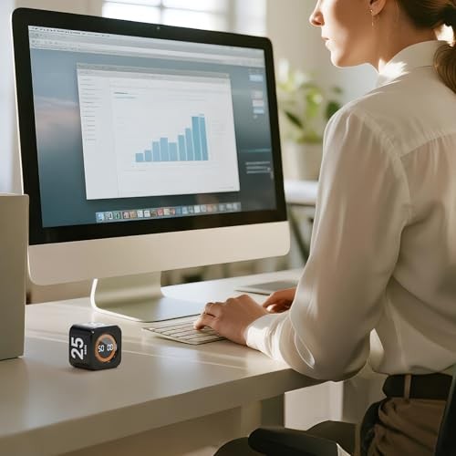 Office Desk Timer Cube, Visual Pomodoro Timer with Gravity, Countdown Black