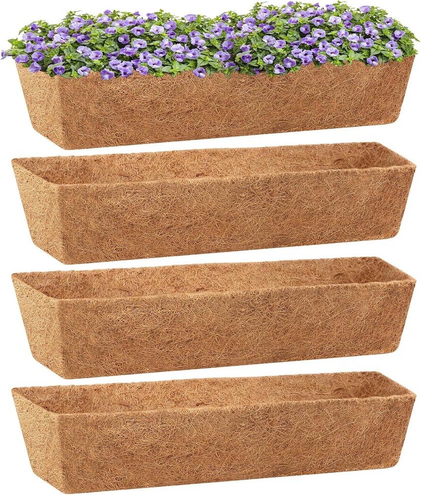 4 Pack 36 Inch Square Coco Liners Planter Baskets Liner- Natural Coconut Coir