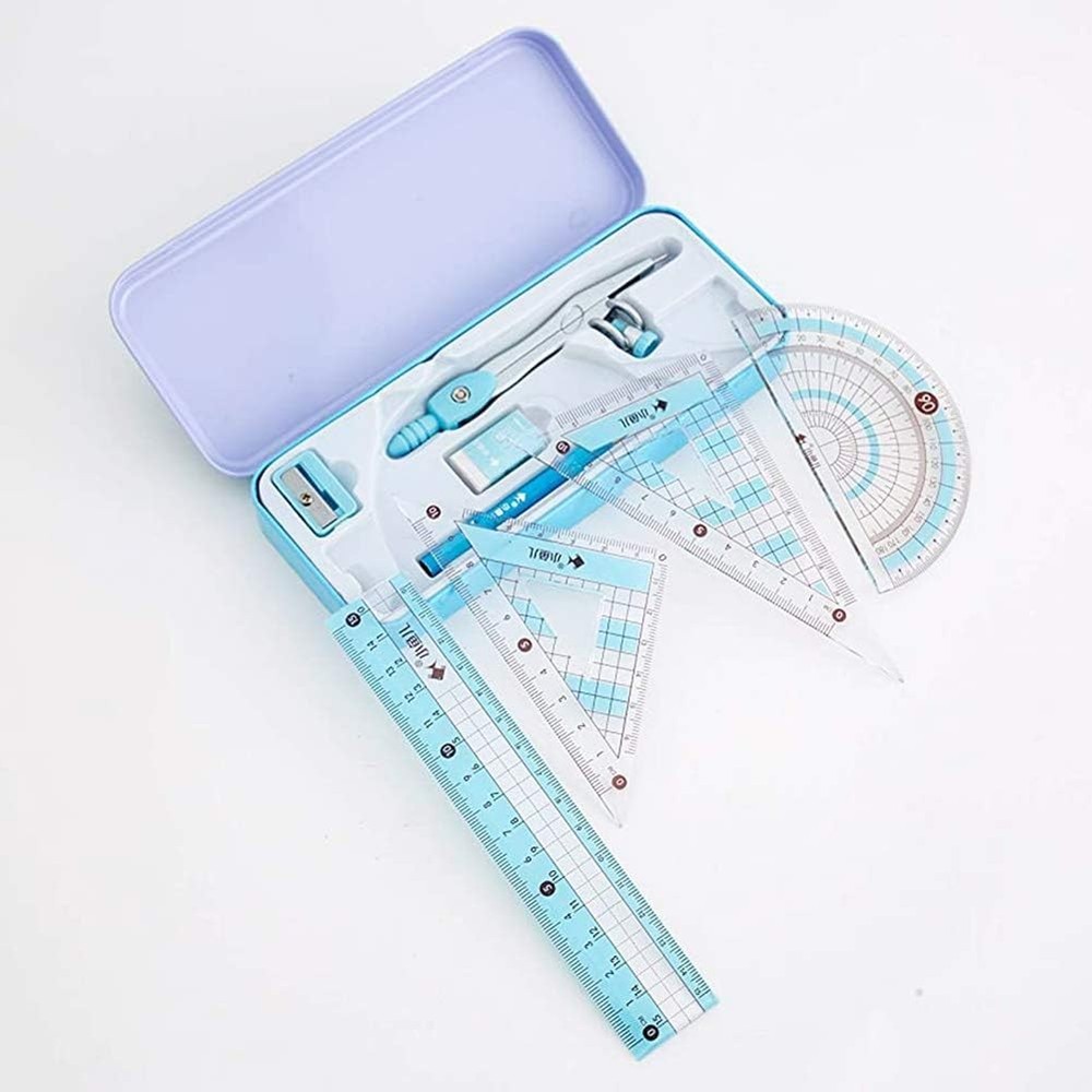 8 Pcs Compass/Math Set for Students with Shatterproof Storage Box, Geometry Set