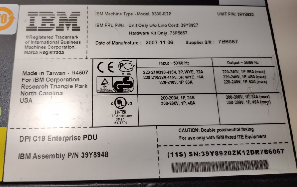 IBM Power Distribution Rack Mount Strip & Dell High Leakage Current (UNTESTED)