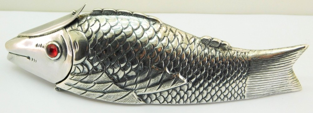 Antique Solid Silver Fish Shaped Spice Box.