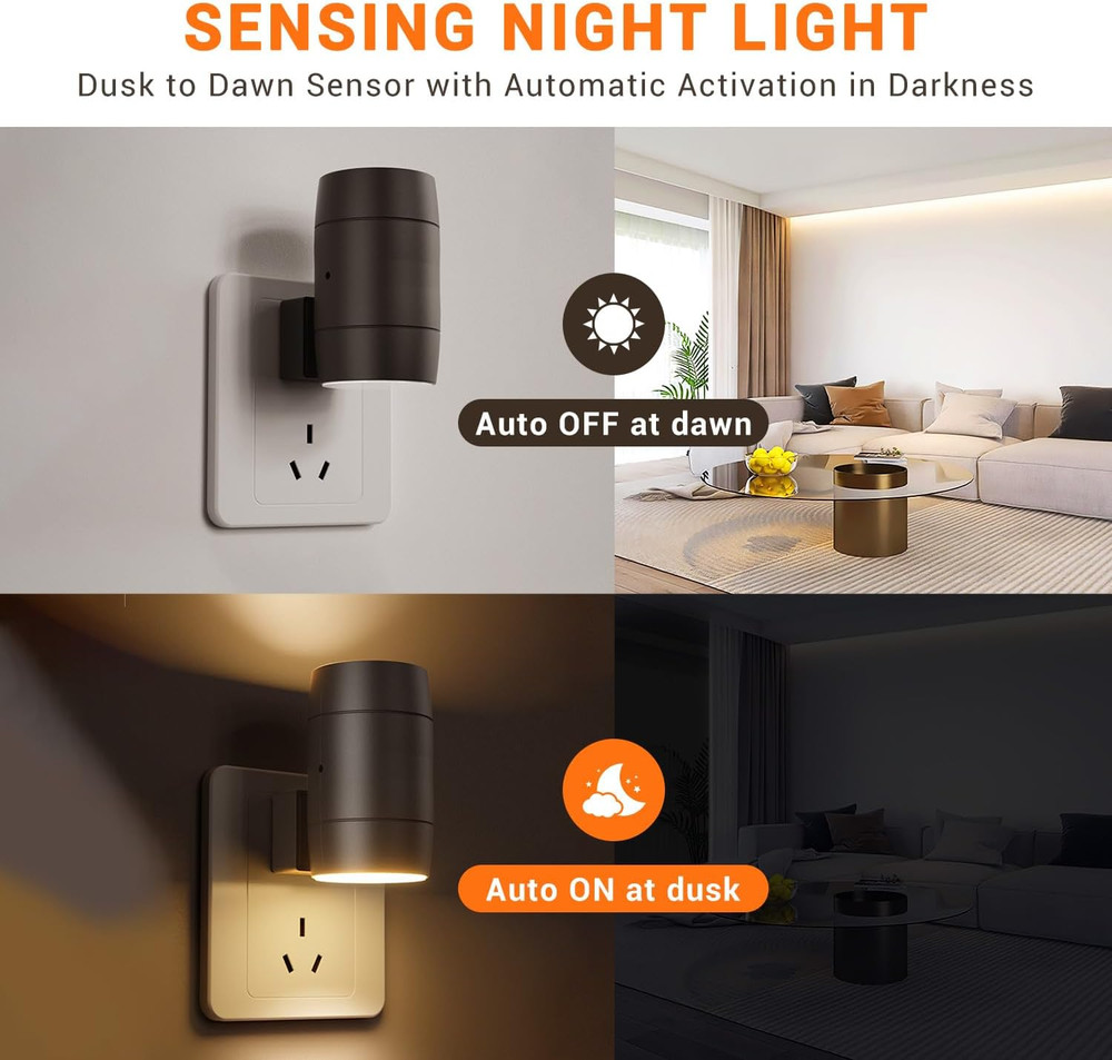 Night Light Plug In, Sensor Night Light Rotatable Adjustable with 270°, Auto Dus