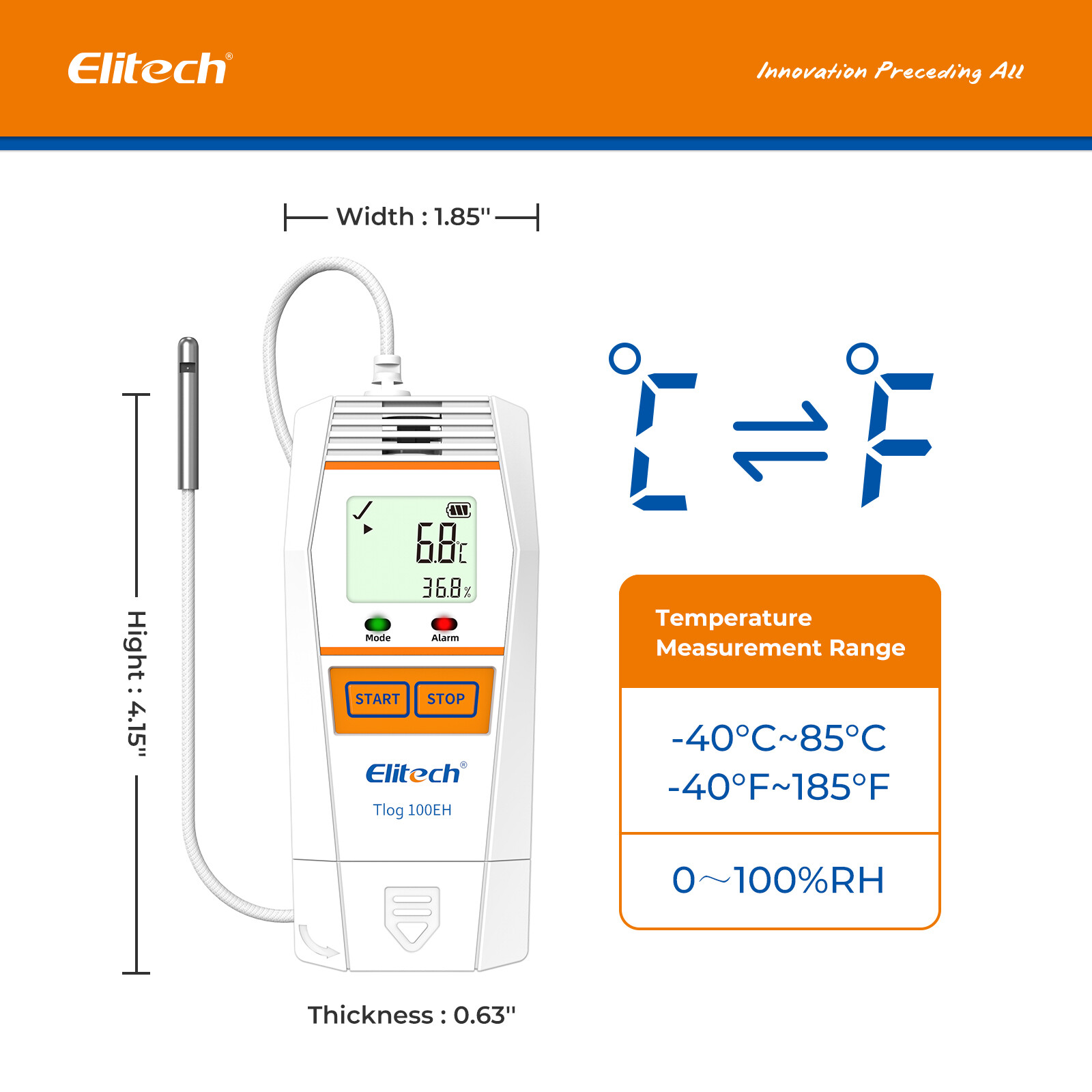 Elitech Tlog 100EH Temperature &Humidity Data Logger Reusable PDF Report USB