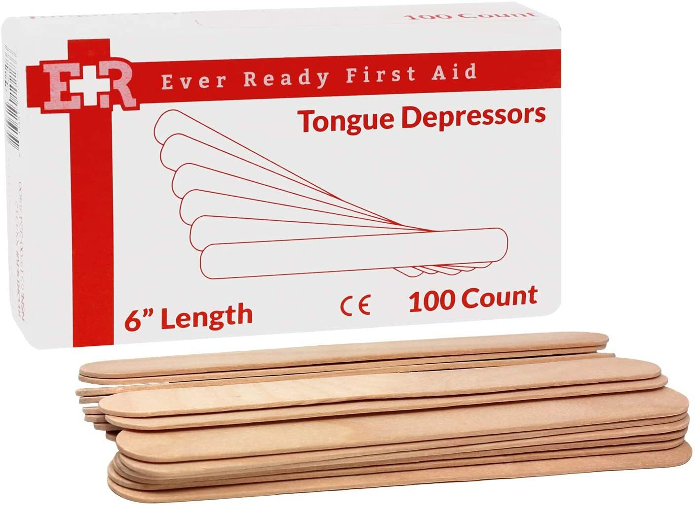 Ever Ready First Aid Medical 6" Wood Tongue Depressors Adults Children - 100CT