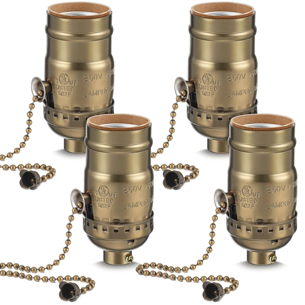 4 Pcs Pull Chain Lamp Socket Replacement, E26 Standard Threaded Base, Light Sock