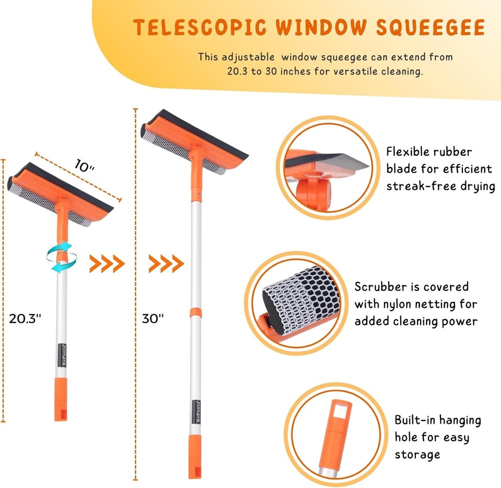 Window Squeegee for Home, Car Windshield Cleaner Telescopic Squeegee, Orange