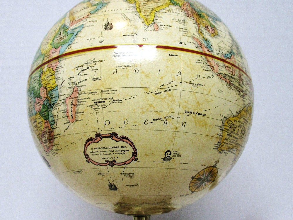 REPLOGLE GLOBES INC 9 INCH GLOBE WITH BAROMETER, TEMPERATURE, HYGROMETER VG