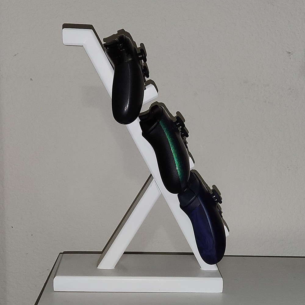 White Wooden Ergonomic Controller Stand, Holds 3 Controllers