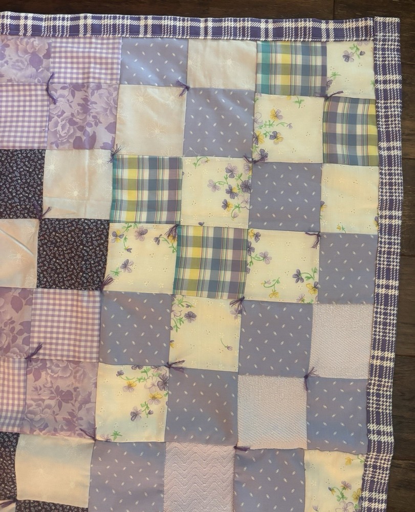 Handmade Purple Square Patchwork Quilt 43"x43"
