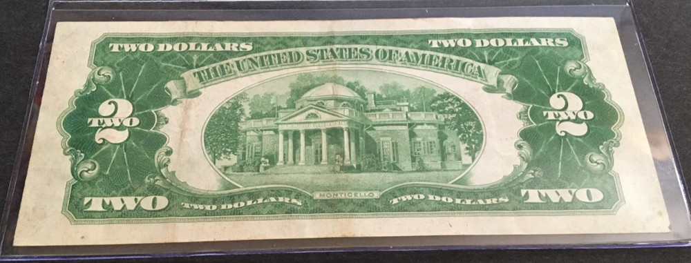 $2 Series 1928 plain Two DOLLAR RED SEAL NOTE light circulated