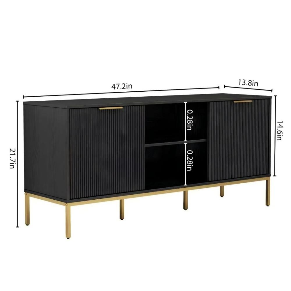 Mid Century Modern TV Stand w Wave Doors Gold Legs Soft Close