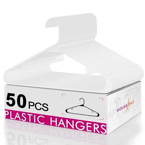 White Plastic Hangers 50 Pack Plastic Clothes Hangers with Hooks Space Saving...