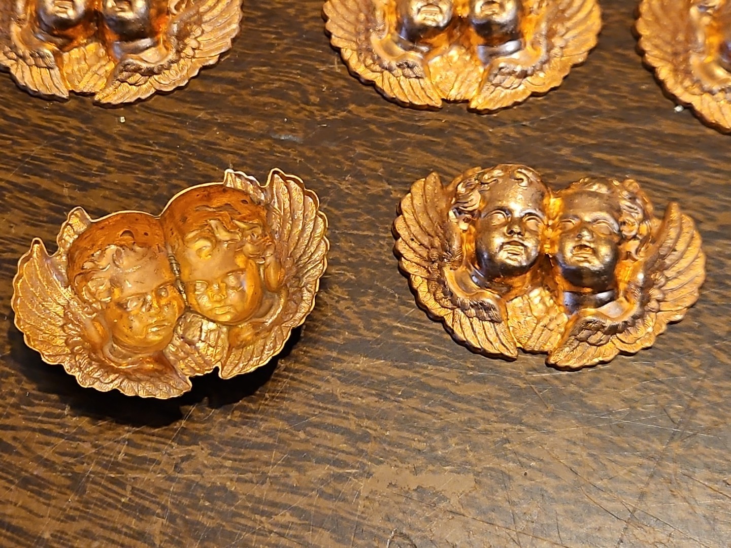 Lot Of 10 Cherub Head Bust France Vintage 60s Brass Stampings Findings Jewelry