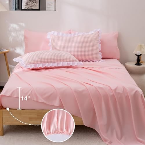 Comforter Size,Ruffle Comforter for Dorm Room Essentials for Twin Pink