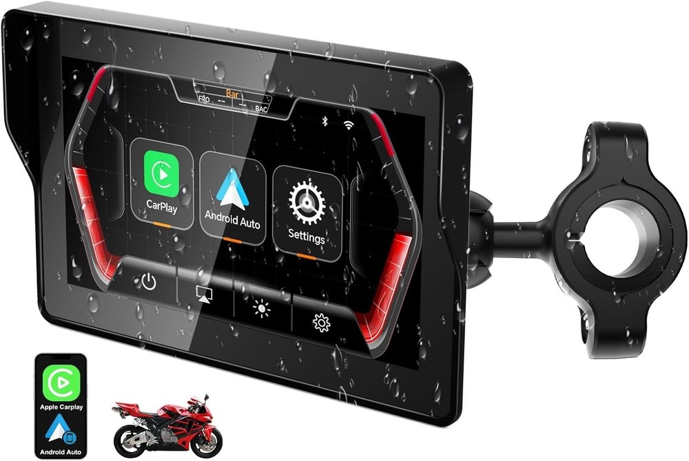 Wireless CarPlay for Motorcycle, 5" Touchscreen with Android Auto, IP67 Water