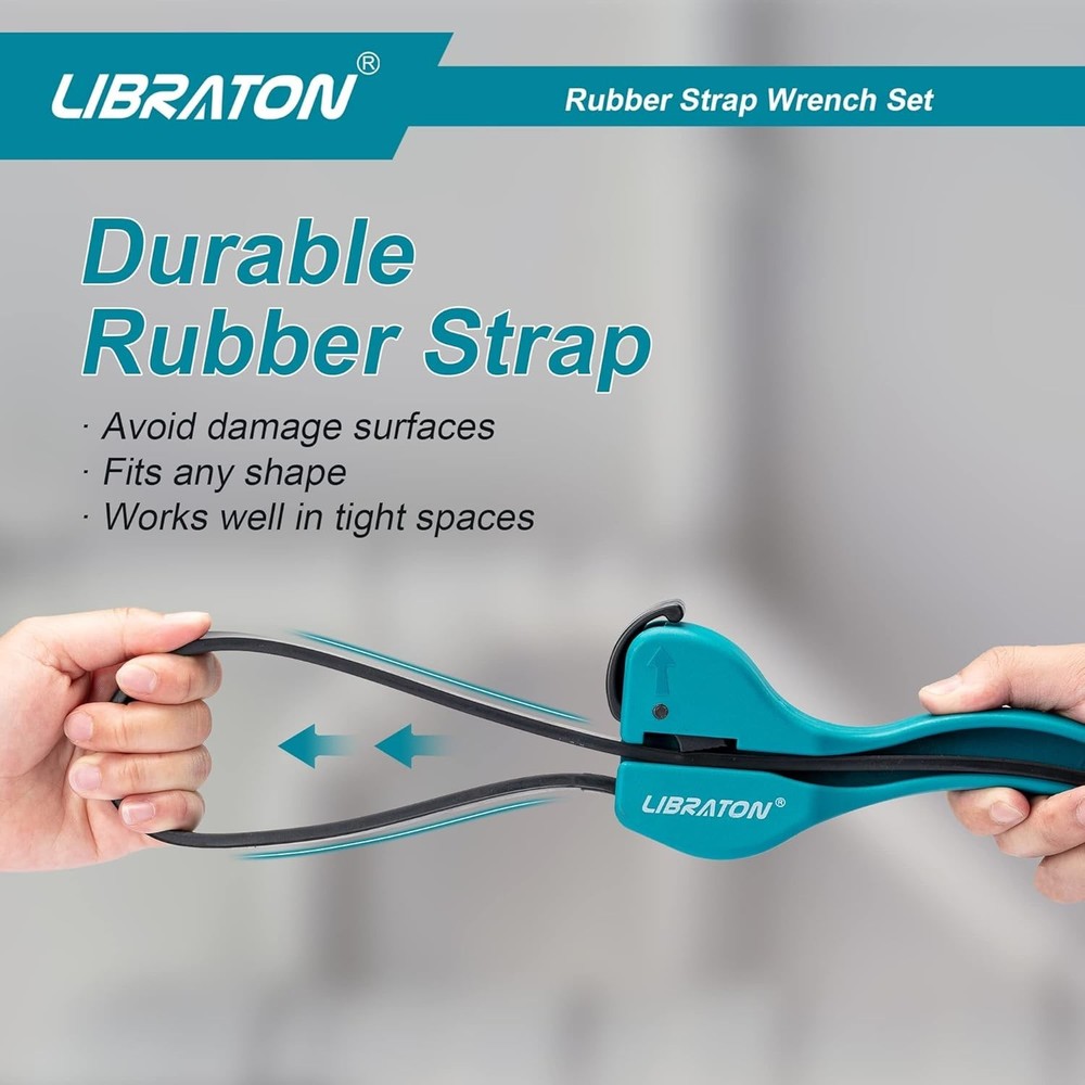 Versatile 2-Piece Adjustable Strap Wrench Set - Durable Oil Filter & Jar Opener