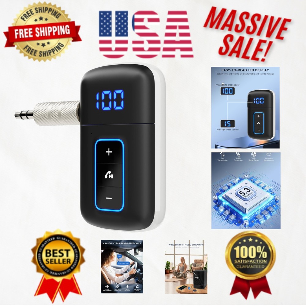 Wireless 3.5mm Bluetooth Adapter with LED Display for Clear Audio Streaming