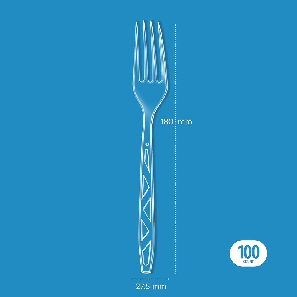 Amazon Basics Disposable Clear Plastic Forks, Premium Quality, 100 Count, Large