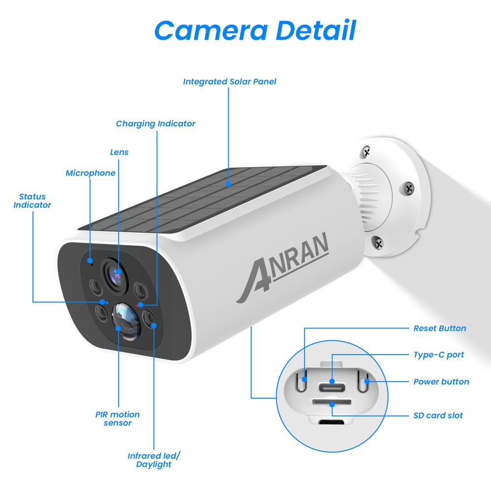 ANRAN CCTV Security Camera System 4MP Wireless w/ Solar Panel Home Outdoor
