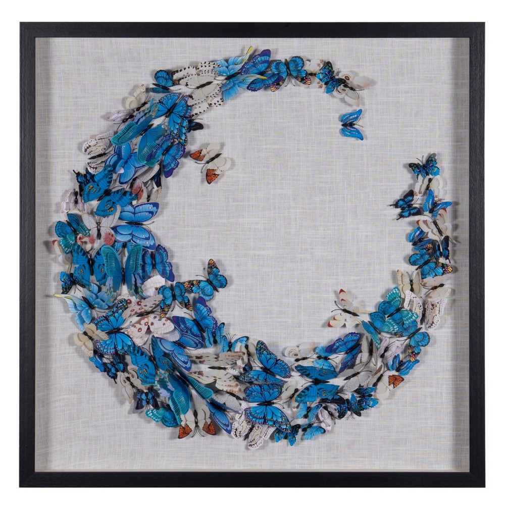 Blue Butterfly Crescent Shadow Box Wall Décor