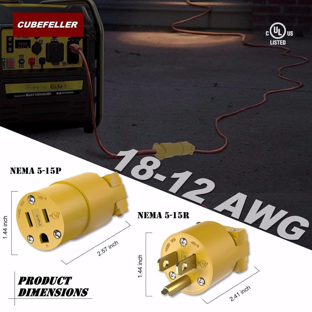 CUBEFELLER® Electrical Replacement Plug & Connector Set, Extension Cord Ends Mal