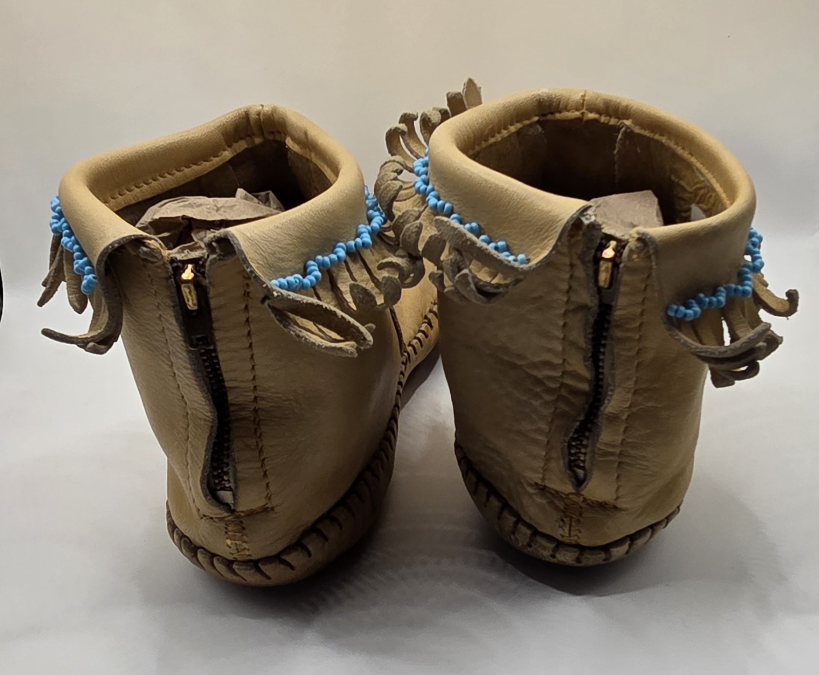 VTG Taos Mocassins Women's 7 to 7.5 Leather Fringed Beaded Indian Maiden