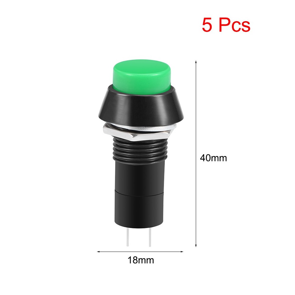 5Pcs,12mm Round Push Button Switch Green Self-Locking Latching SPST NO