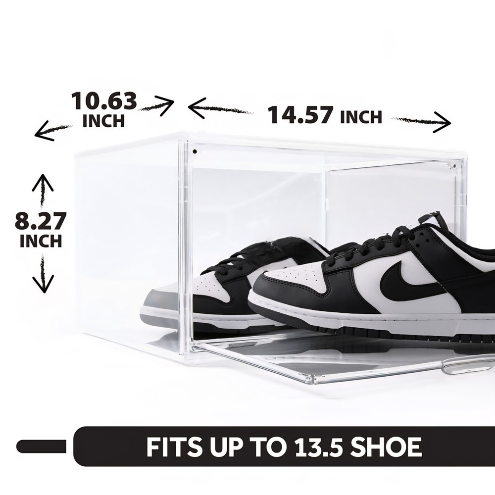 Clear 360° Stackable Shoe Display Case – Side Door Access, Up to Size 13.5 2Pack